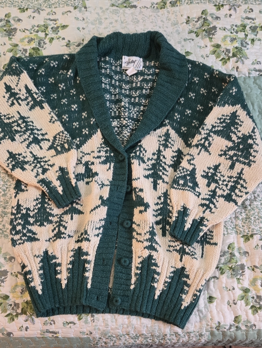 Hallet Alpaca Wool Reindeer Pine Tree Cardigan Vintage Size Small Season Ready